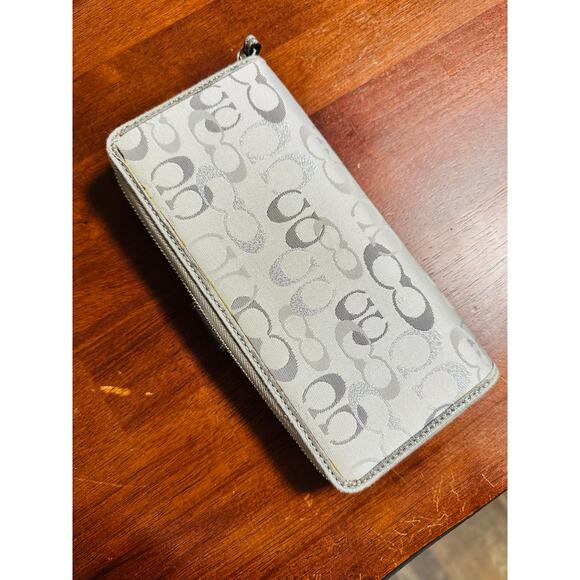 COACH Silver Gold Snap Optic Print Signature Metallic Wallet - Picture 2 of 8